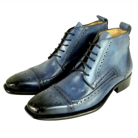 Chaka Mens Blue Leather Boots main image 5